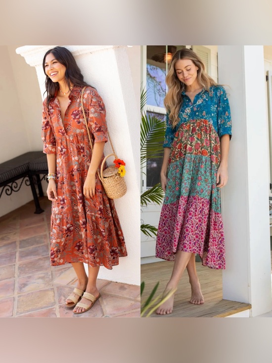 NATURAL LIFE Dresses & Skirts - Lot 2 Natural Life Midi Dresses - Turquoise Mix & Orange Tropical Floral Boho L